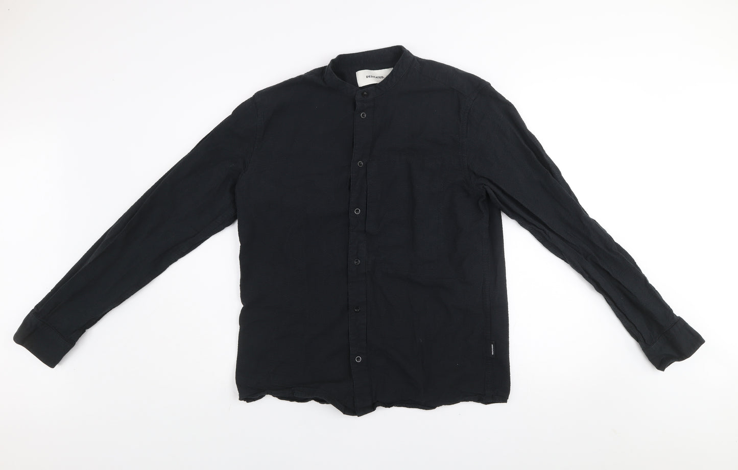 Dedicated Men's Black Organic Cotton Band Collar Long Sleeve Shirt Medium
