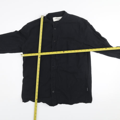 Dedicated Men's Black Organic Cotton Band Collar Long Sleeve Shirt Medium