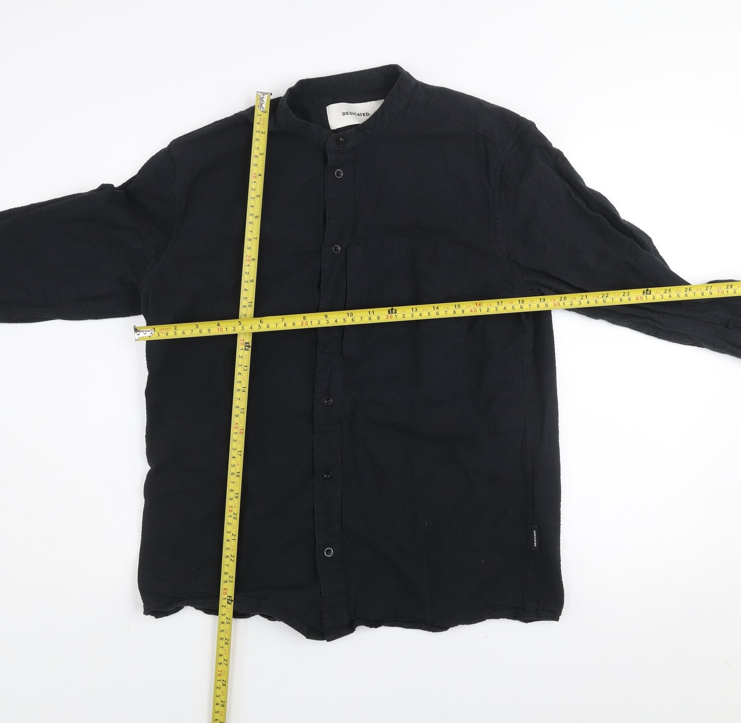 Dedicated Men's Black Organic Cotton Band Collar Long Sleeve Shirt Medium