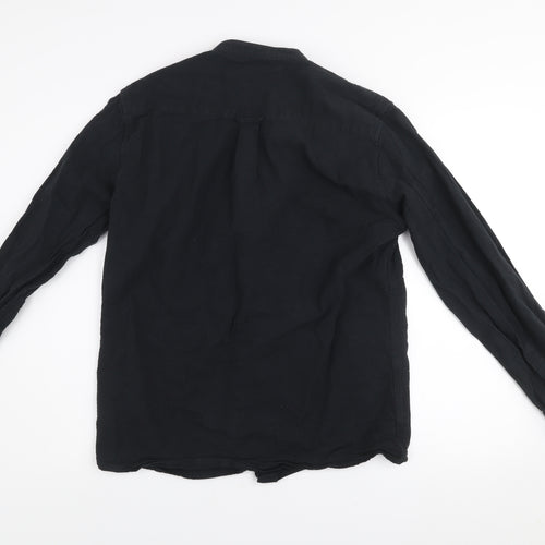 Dedicated Men's Black Organic Cotton Band Collar Long Sleeve Shirt Medium