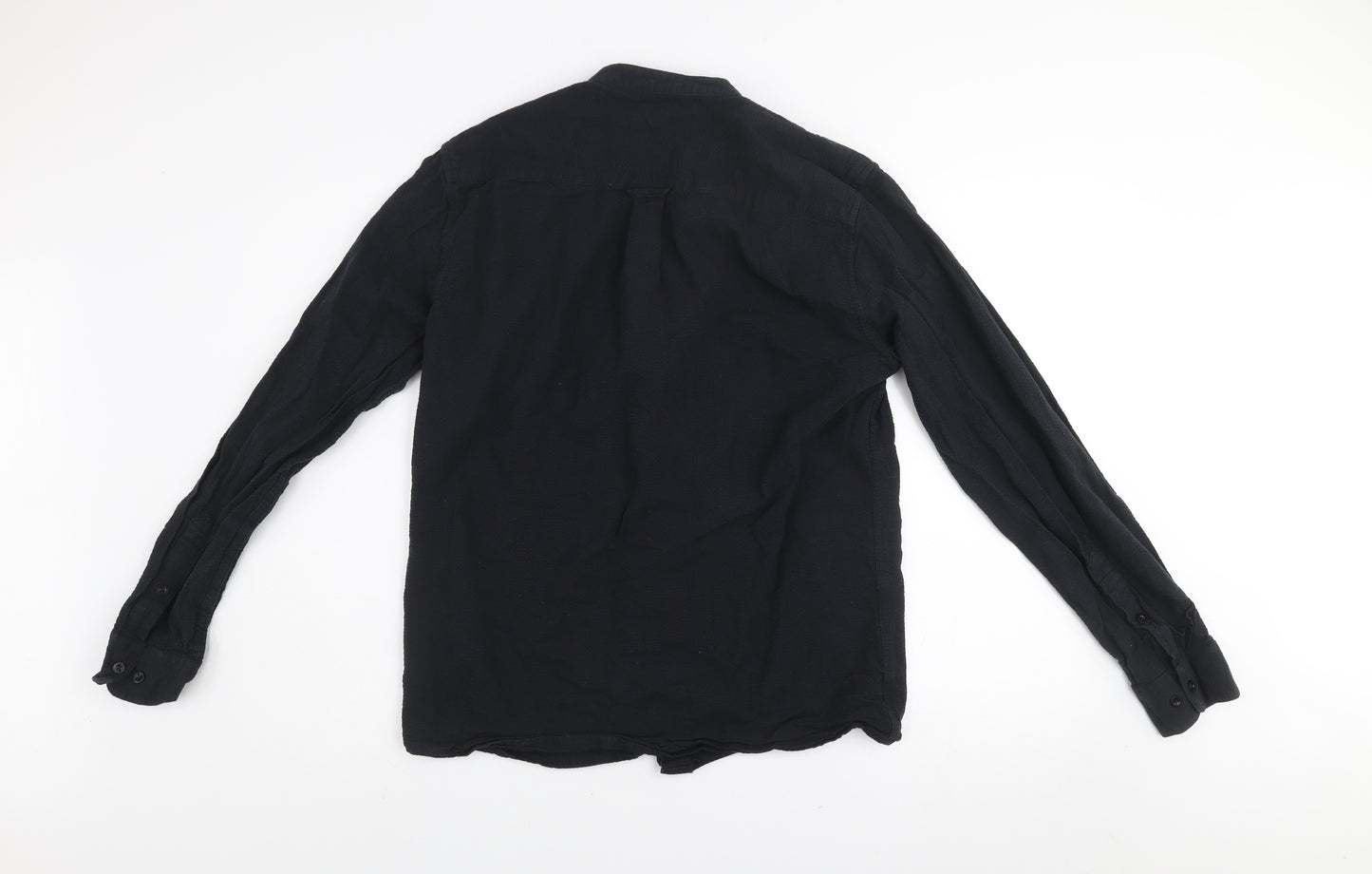 Dedicated Men's Black Organic Cotton Band Collar Long Sleeve Shirt Medium