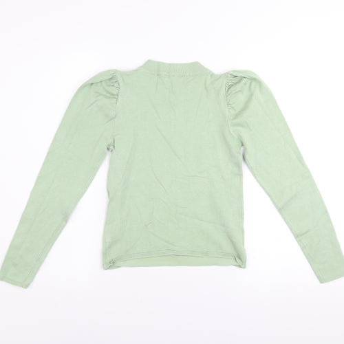 Stradivarius Women’s Green High Neck Puff Sleeve Knit Jumper Size 8