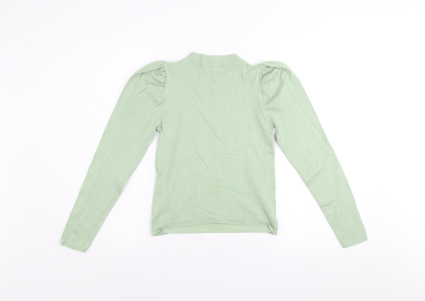 Stradivarius Women’s Green High Neck Puff Sleeve Knit Jumper Size 8
