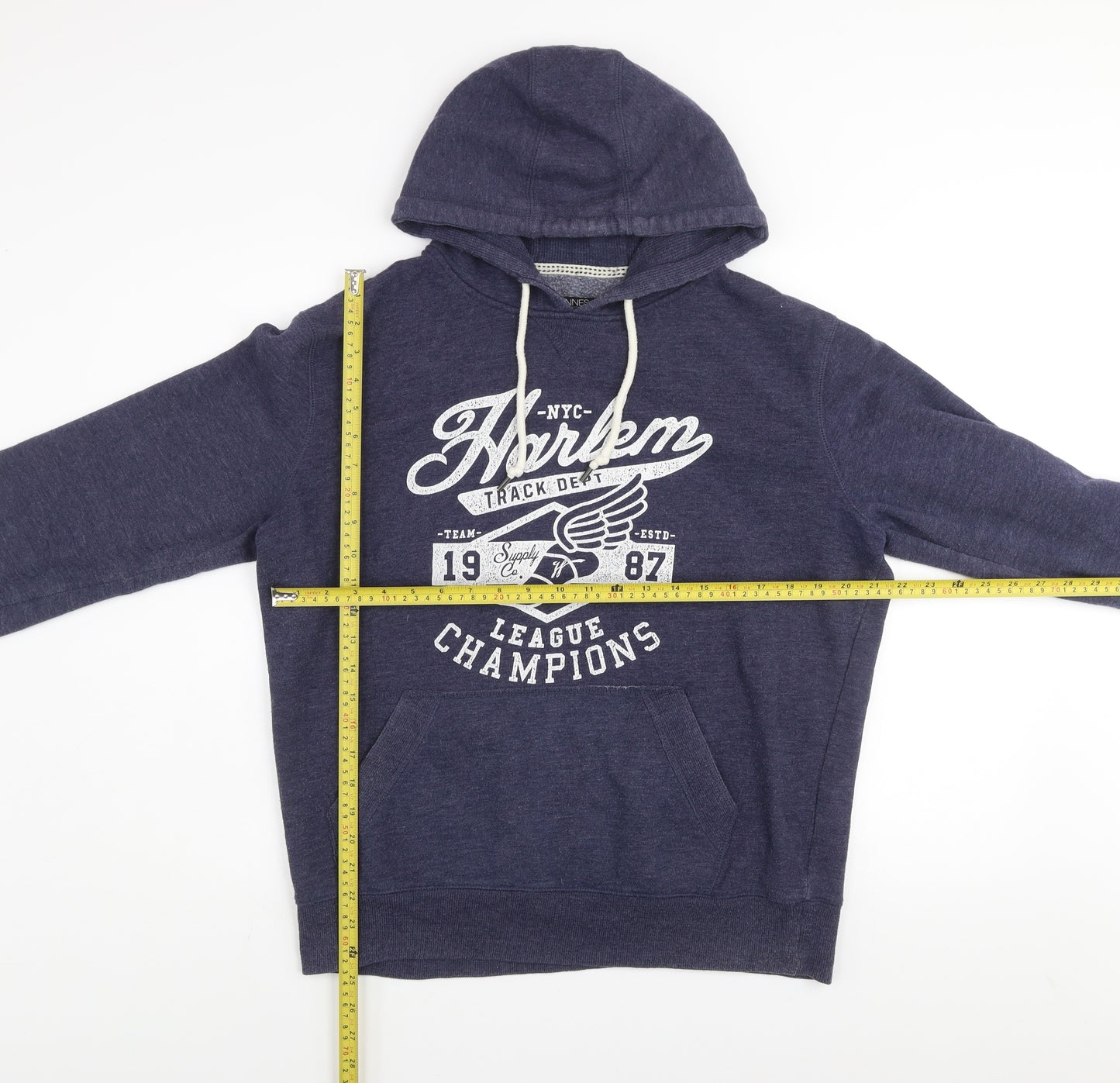 Dunnes Men's Blue Pullover Hoodie L Graphic Print League Champions