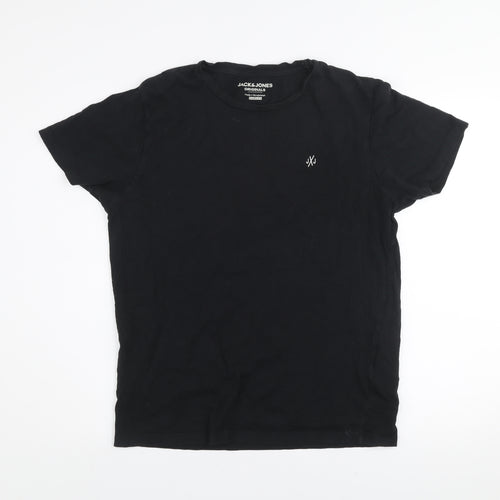 Jack & Jones Mens Black Regular Fit Cotton Crew Neck T-Shirt M