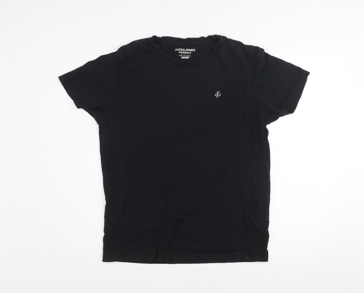 Jack & Jones Mens Black Regular Fit Cotton Crew Neck T-Shirt M