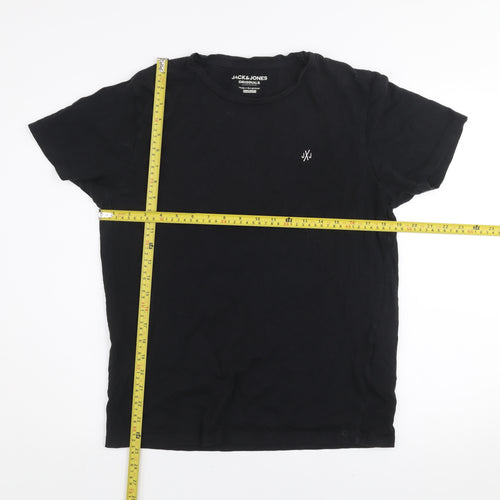 Jack & Jones Mens Black Regular Fit Cotton Crew Neck T-Shirt M