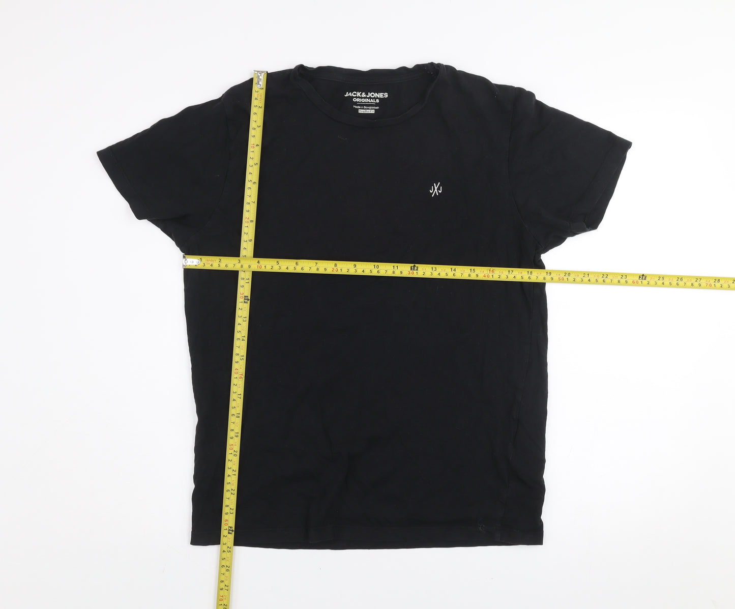 Jack & Jones Mens Black Regular Fit Cotton Crew Neck T-Shirt M