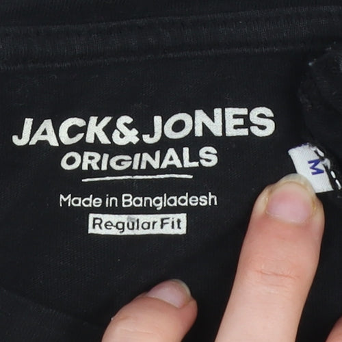 Jack & Jones Mens Black Regular Fit Cotton Crew Neck T-Shirt M