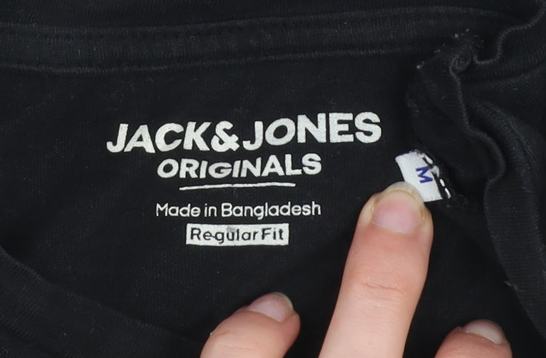 Jack & Jones Mens Black Regular Fit Cotton Crew Neck T-Shirt M