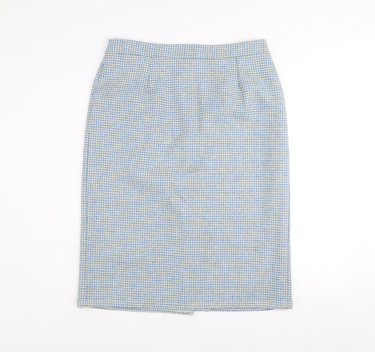 House of Bruar Women's Blue Wool Tweed Midi Pencil Skirt Size 16