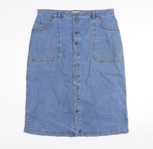 Gallery Women’s Blue Denim Button Front Knee Length Skirt Size 18