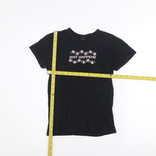 Urban Outfitters Womens Black S Embroidered Funny Cotton T-Shirt