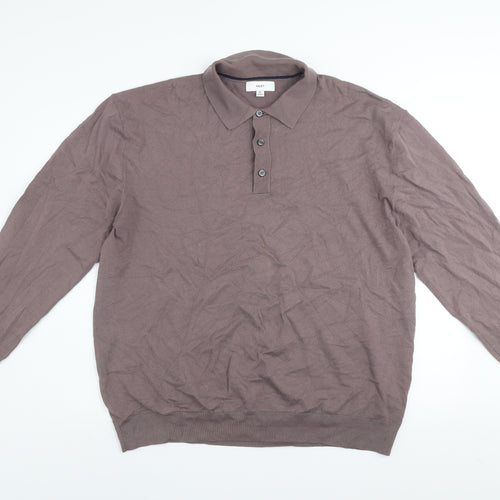 Next Men's Brown XL Long Sleeve Collared Knit Button-Up Top