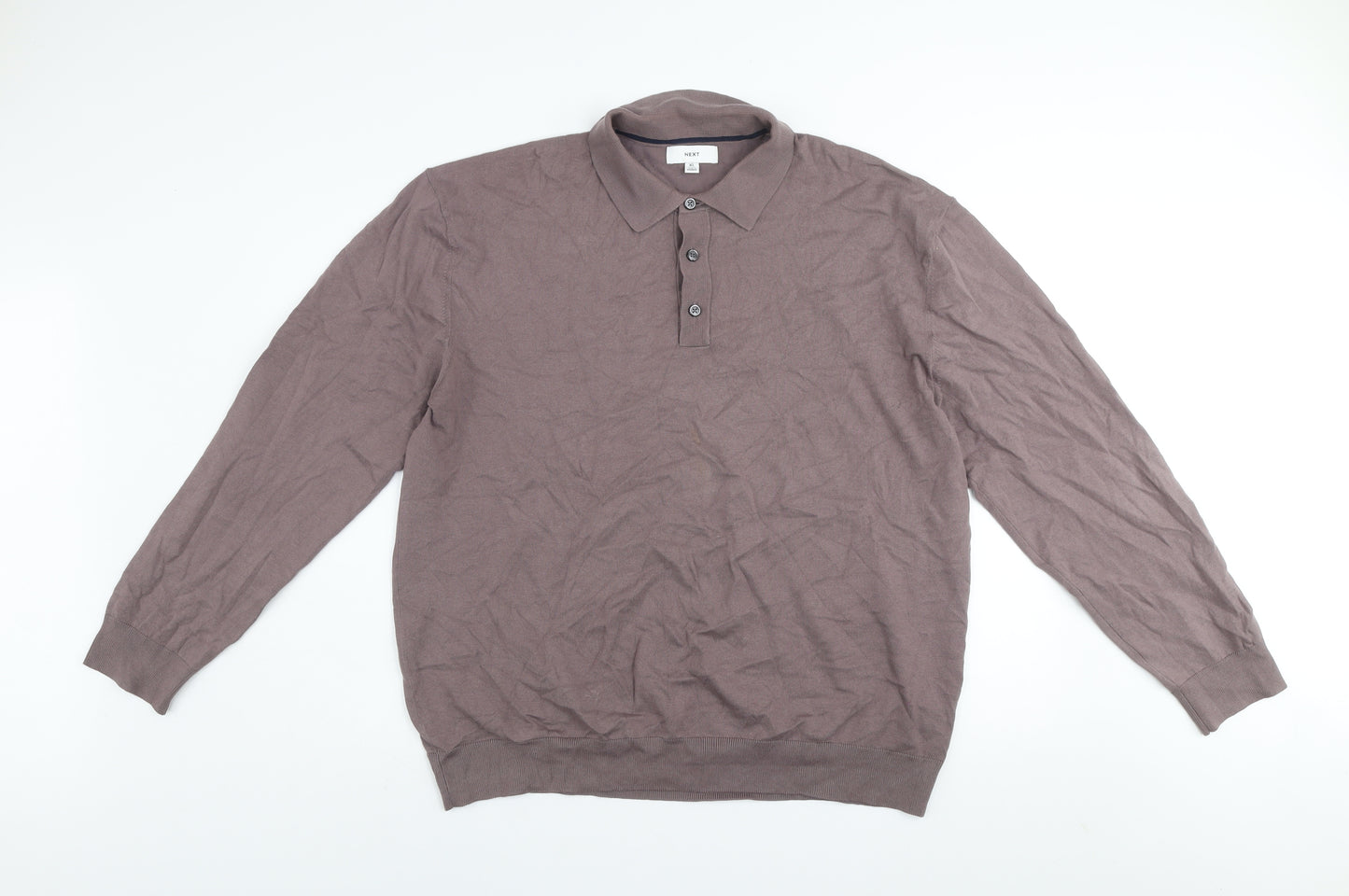 Next Men's Brown XL Long Sleeve Collared Knit Button-Up Top