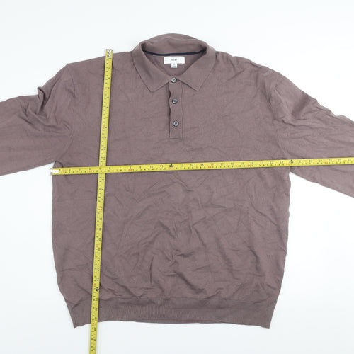 Next Men's Brown XL Long Sleeve Collared Knit Button-Up Top