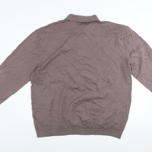 Next Men's Brown XL Long Sleeve Collared Knit Button-Up Top