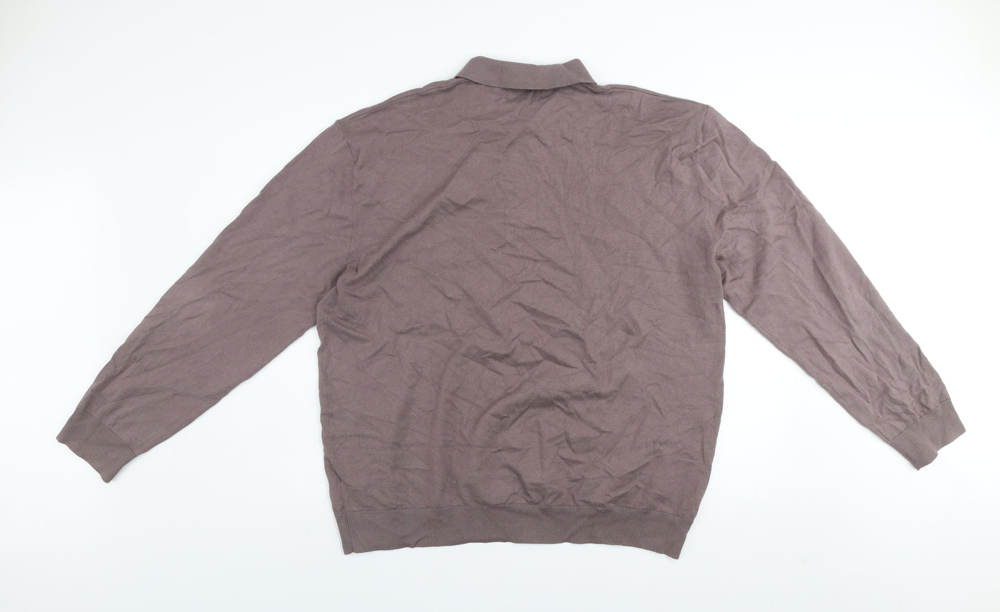 Next Men's Brown XL Long Sleeve Collared Knit Button-Up Top