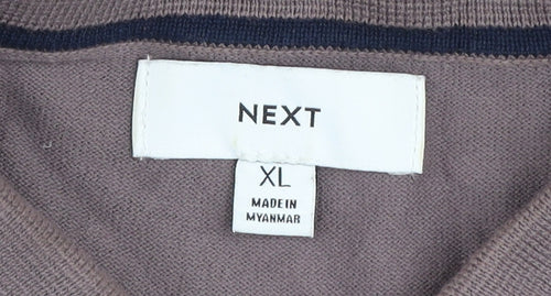 Next Men's Brown XL Long Sleeve Collared Knit Button-Up Top