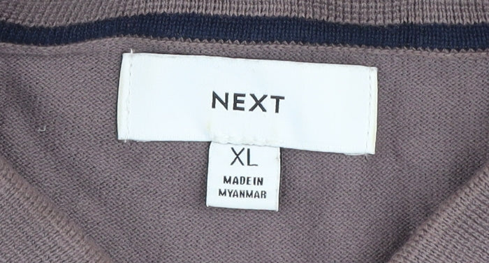 Next Men's Brown XL Long Sleeve Collared Knit Button-Up Top