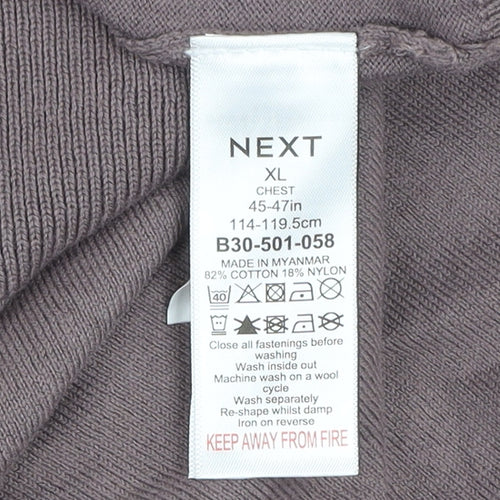 Next Men's Brown XL Long Sleeve Collared Knit Button-Up Top