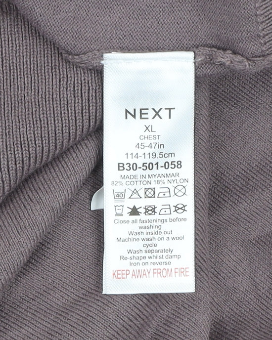 Next Men's Brown XL Long Sleeve Collared Knit Button-Up Top