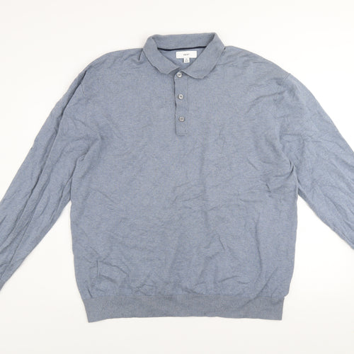 Next Men's Blue Collared Henley Cotton Blend Jumper XL