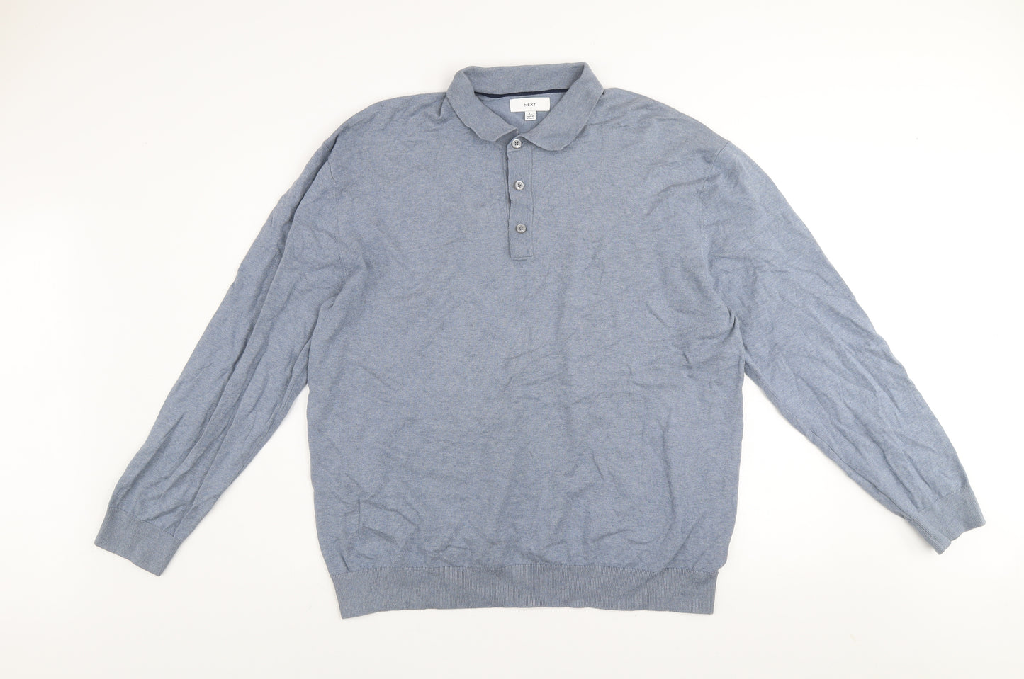 Next Men's Blue Collared Henley Cotton Blend Jumper XL