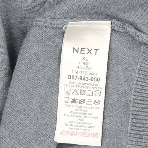 Next Men's Blue Collared Henley Cotton Blend Jumper XL