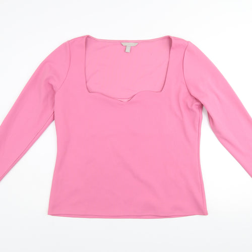 H&M Women's Pink XL Long Sleeve Square Neck Stretch Top