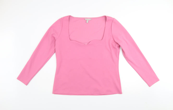 H&M Women's Pink XL Long Sleeve Square Neck Stretch Top