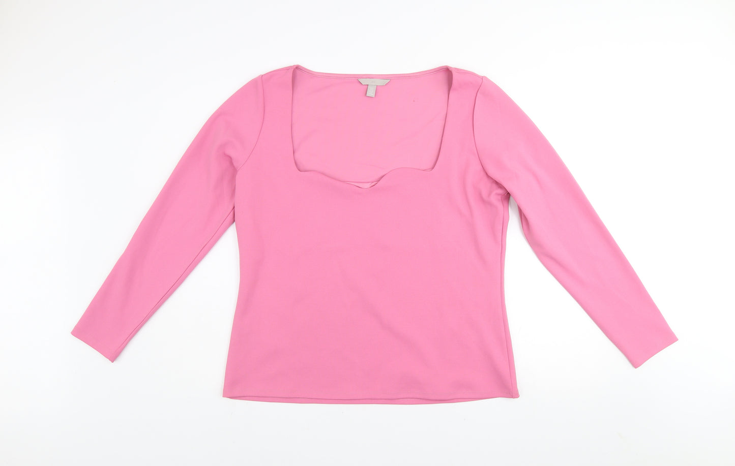 H&M Women's Pink XL Long Sleeve Square Neck Stretch Top