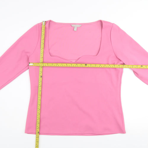 H&M Women's Pink XL Long Sleeve Square Neck Stretch Top