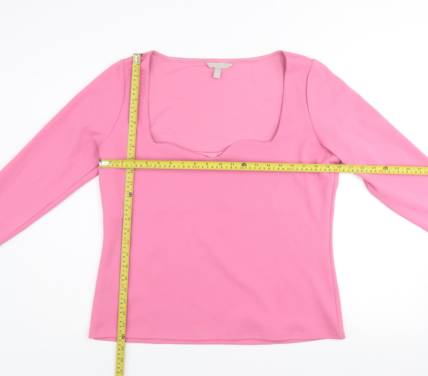 H&M Women's Pink XL Long Sleeve Square Neck Stretch Top