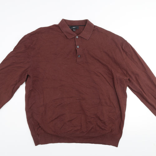 Next Men’s Brown Collared Henley Cotton Jumper XL Regular Fit