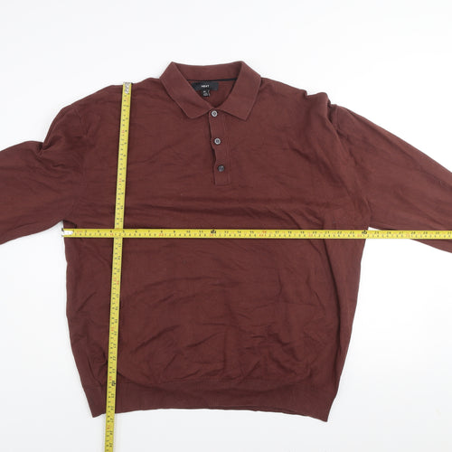 Next Men’s Brown Collared Henley Cotton Jumper XL Regular Fit