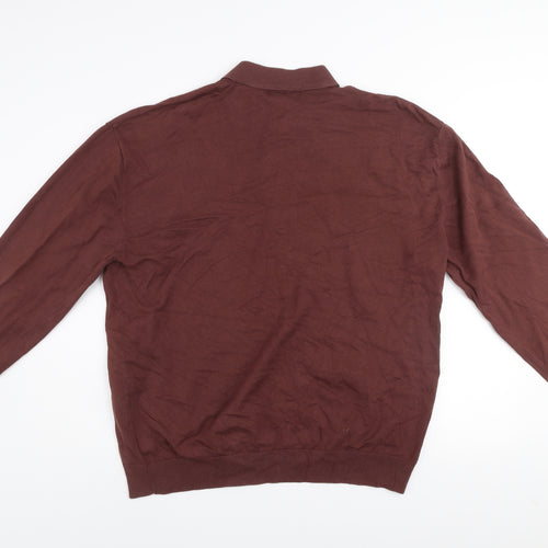 Next Men’s Brown Collared Henley Cotton Jumper XL Regular Fit
