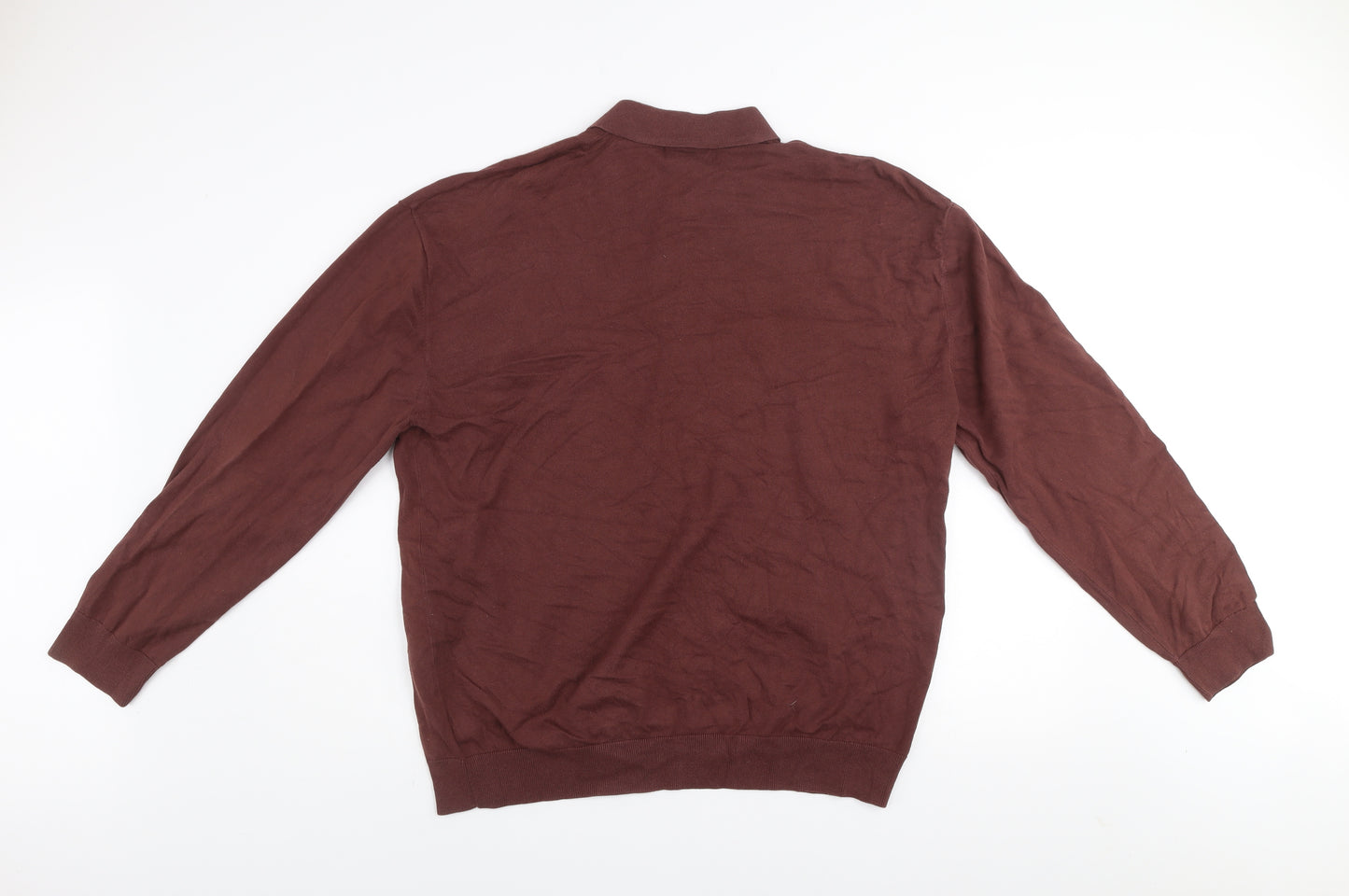 Next Men’s Brown Collared Henley Cotton Jumper XL Regular Fit