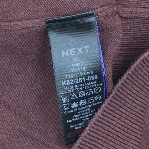 Next Men’s Brown Collared Henley Cotton Jumper XL Regular Fit