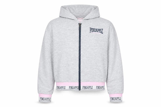Front view of Pineapple girls’ grey hooded cropped full zip activewear jacket 10-11 years