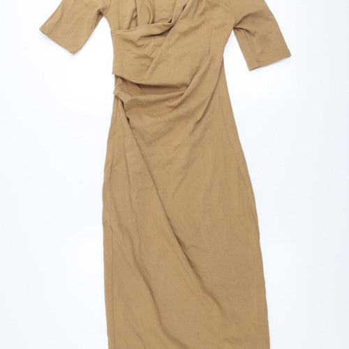ZARA Women Brown Long Bodycon Cowl Neck Jersey Dress Size M