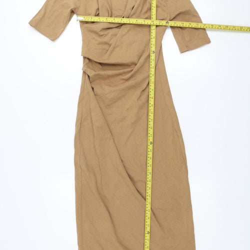 ZARA Women Brown Long Bodycon Cowl Neck Jersey Dress Size M