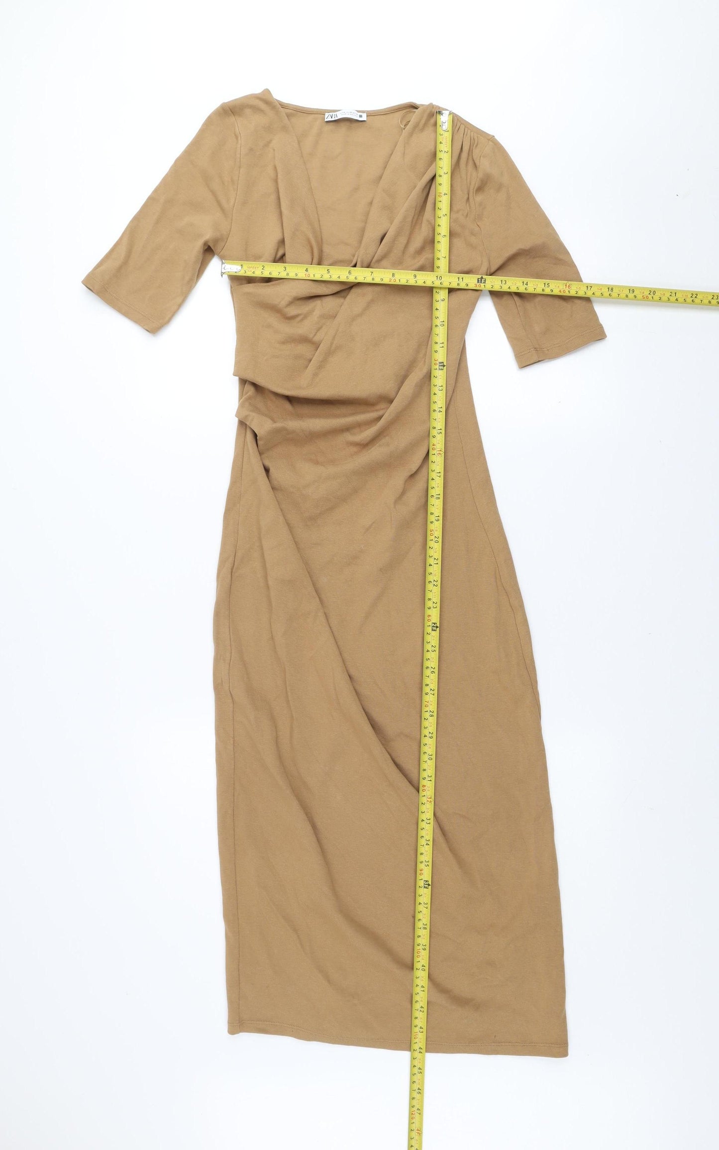 ZARA Women Brown Long Bodycon Cowl Neck Jersey Dress Size M