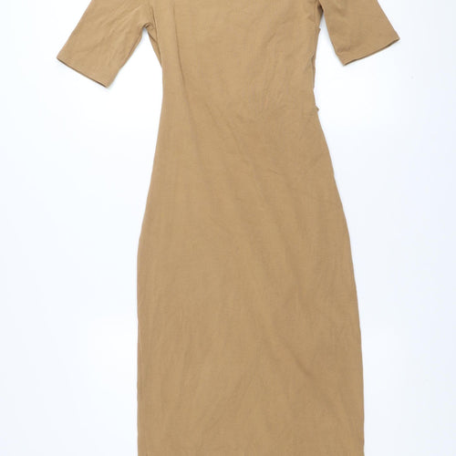 ZARA Women Brown Long Bodycon Cowl Neck Jersey Dress Size M