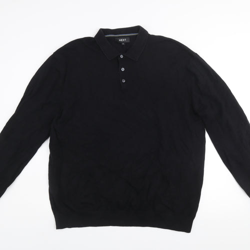 NEXT Men's Black Cotton Knit Collared Henley Jumper XL
