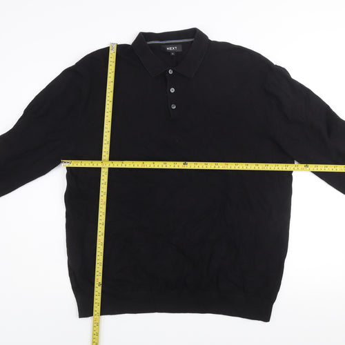 NEXT Men's Black Cotton Knit Collared Henley Jumper XL