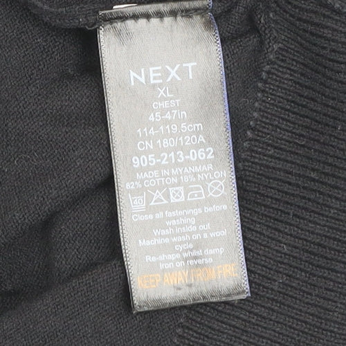 NEXT Men's Black Cotton Knit Collared Henley Jumper XL