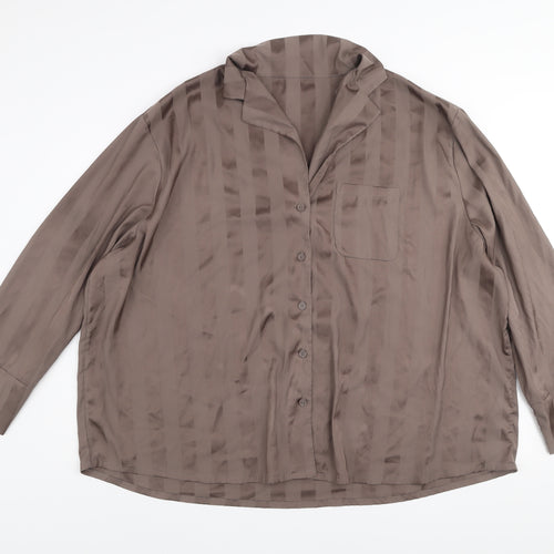 Dunnes Stores Women Chocolate Brown XXL Pyjama Top Long Sleeve Satin Look