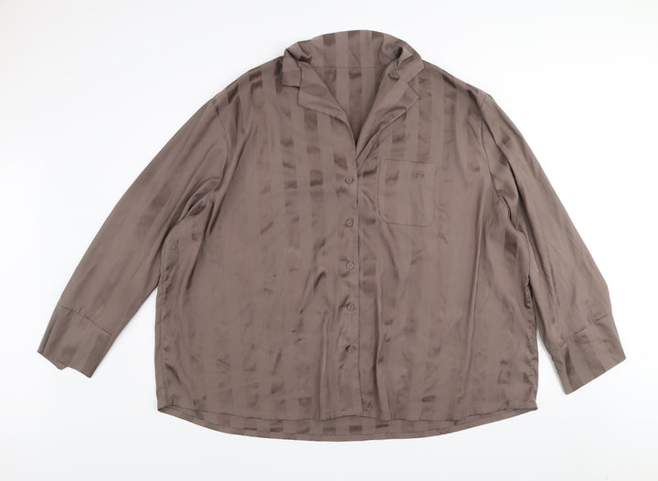 Dunnes Stores Women Chocolate Brown XXL Pyjama Top Long Sleeve Satin Look