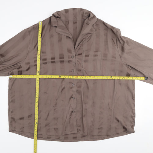 Dunnes Stores Women Chocolate Brown XXL Pyjama Top Long Sleeve Satin Look